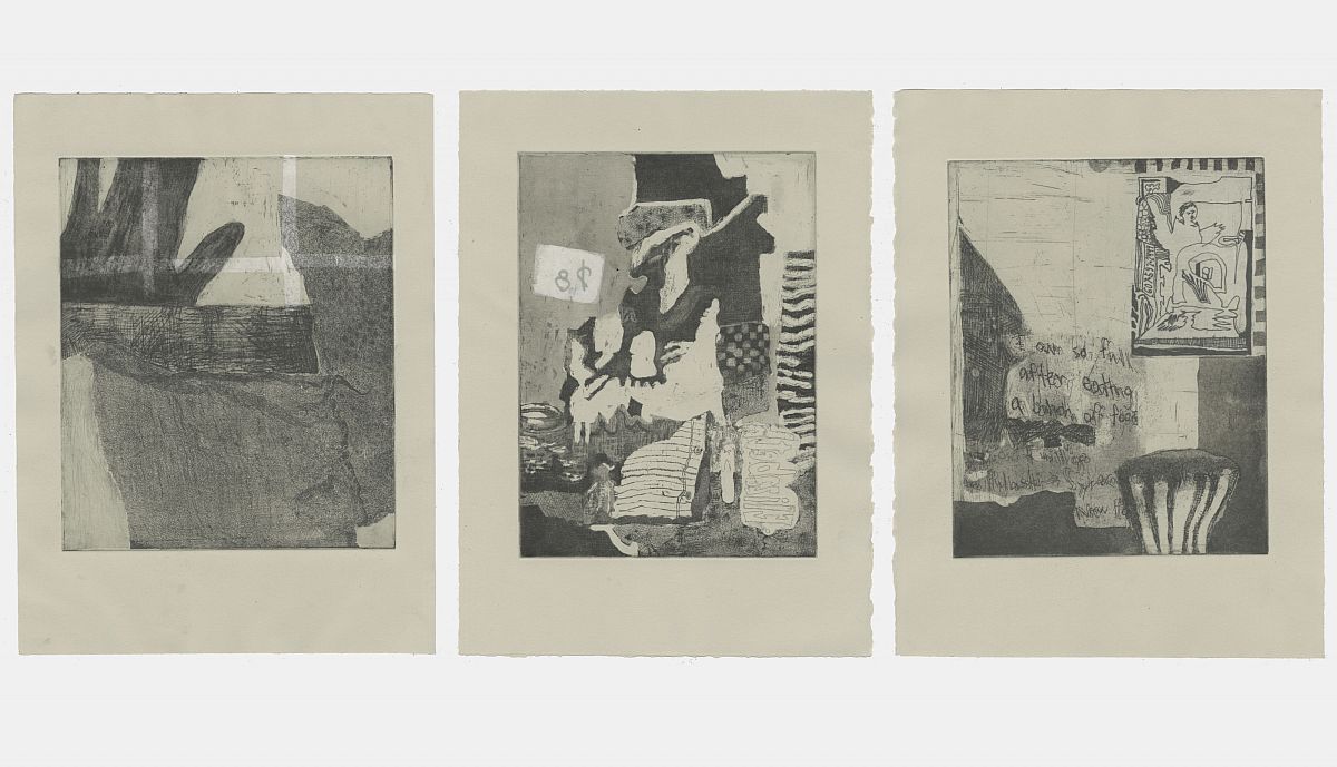 Untitled (triptych), etching with chine colle, 11 x 15 each, edition of 4, 2019