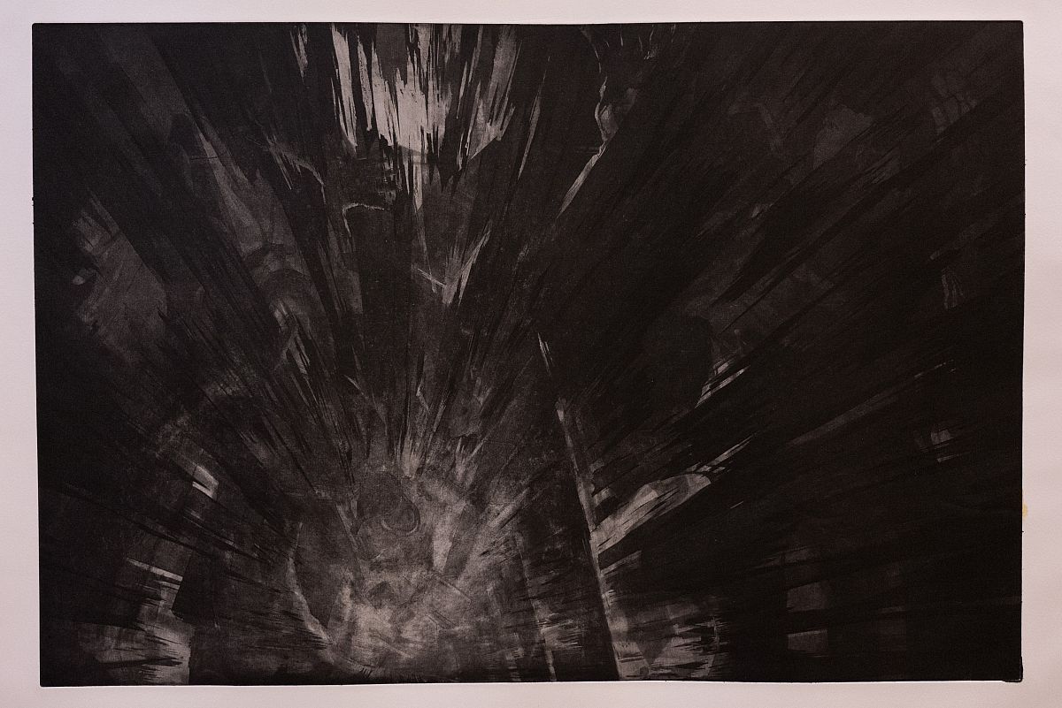 Xu Tan, Airplane Crash, Etching 30 x 40, 2021