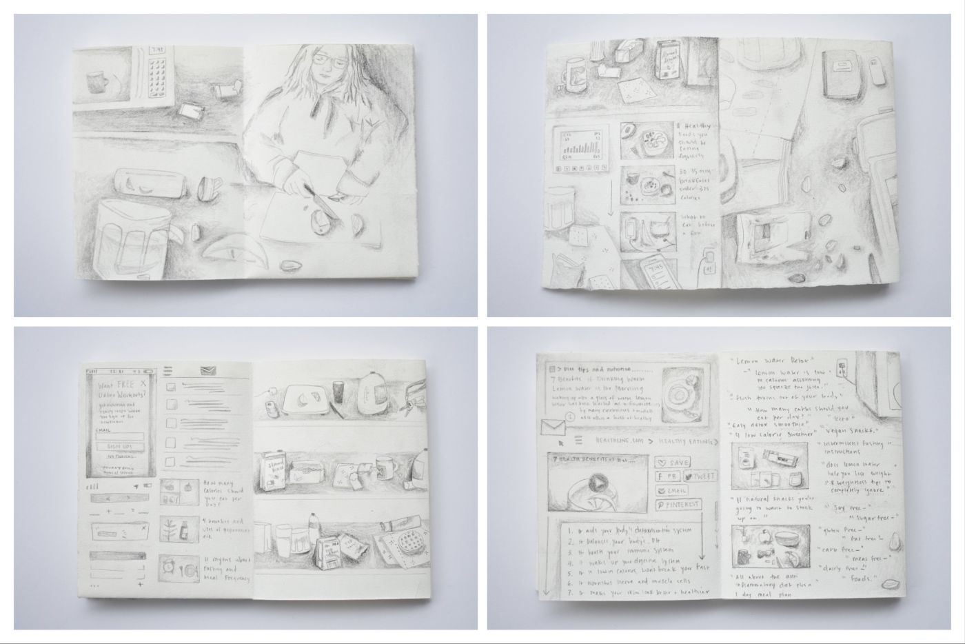 Brianne Simon, Lemon Water Detox, 2020, Excerpts from 16 page accordion book drawn with graphite ...