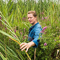 Lily Bruder-Zal harvesting flowers on Vanishing Point Farm.