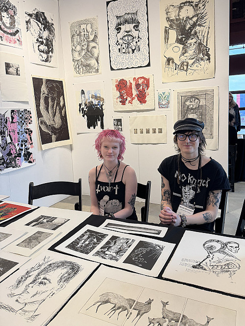 Rachael Potashnik and Skunk McClosky representing Purchase Printmaking at the Brooklyn Fine Art Print Fair