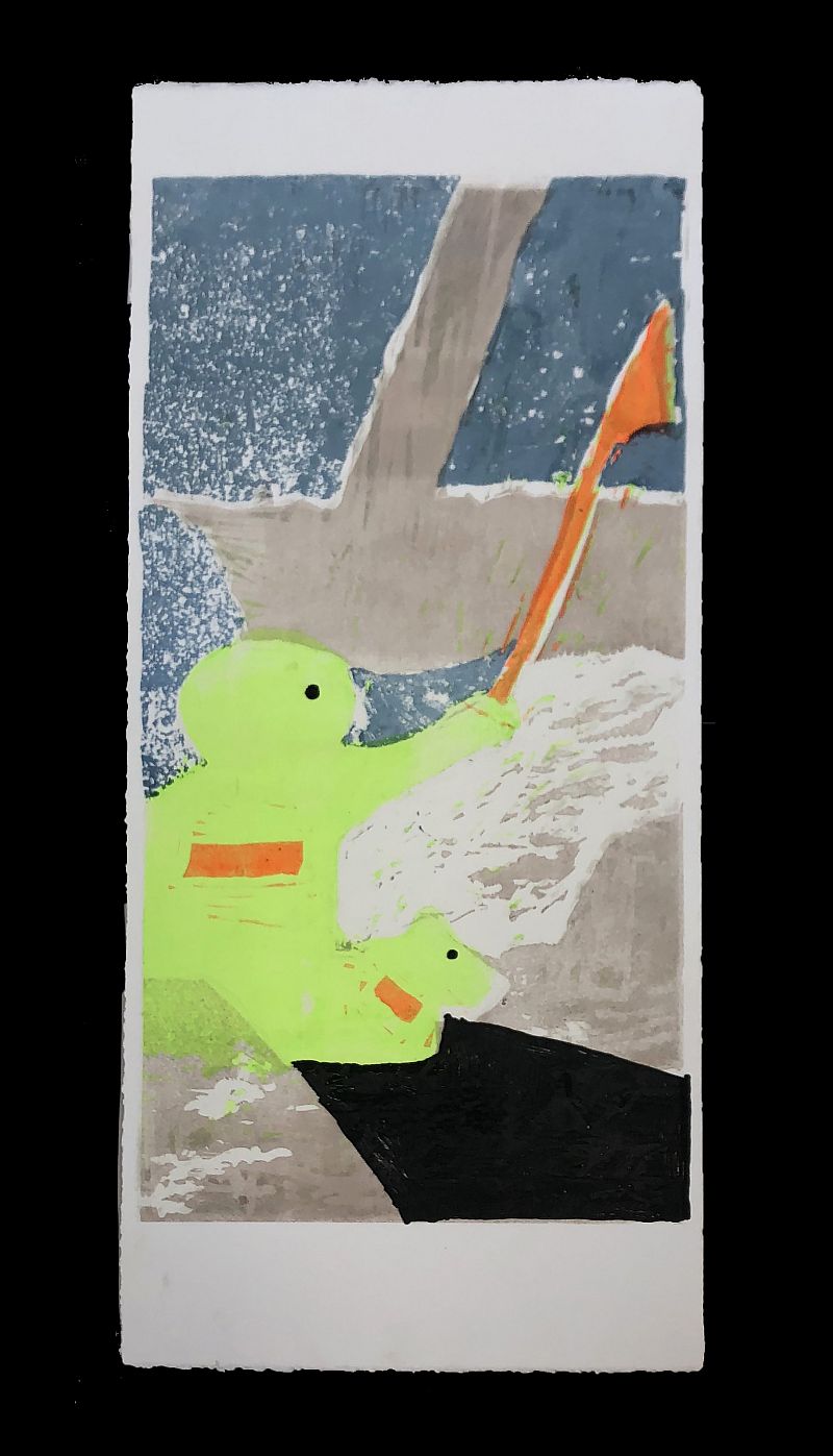 Like You're Alive Here, reduction linocut with screenprint, 10 x 22, edition varied, 2020
