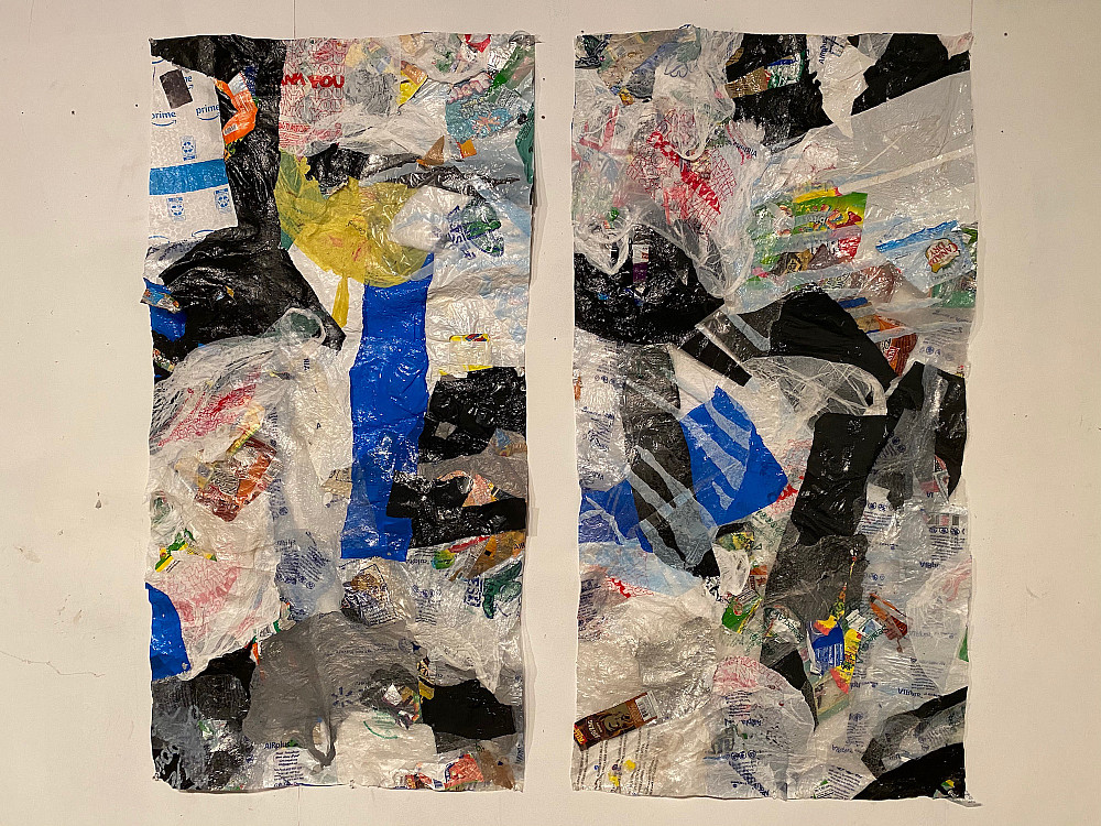 Matty Crisson, Trash Pillars, 2020, Found plastics, 28 x 54 (each) ©Matty Crisson
