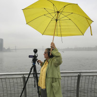 Liz Phillips listening to the New York harbor, 2017