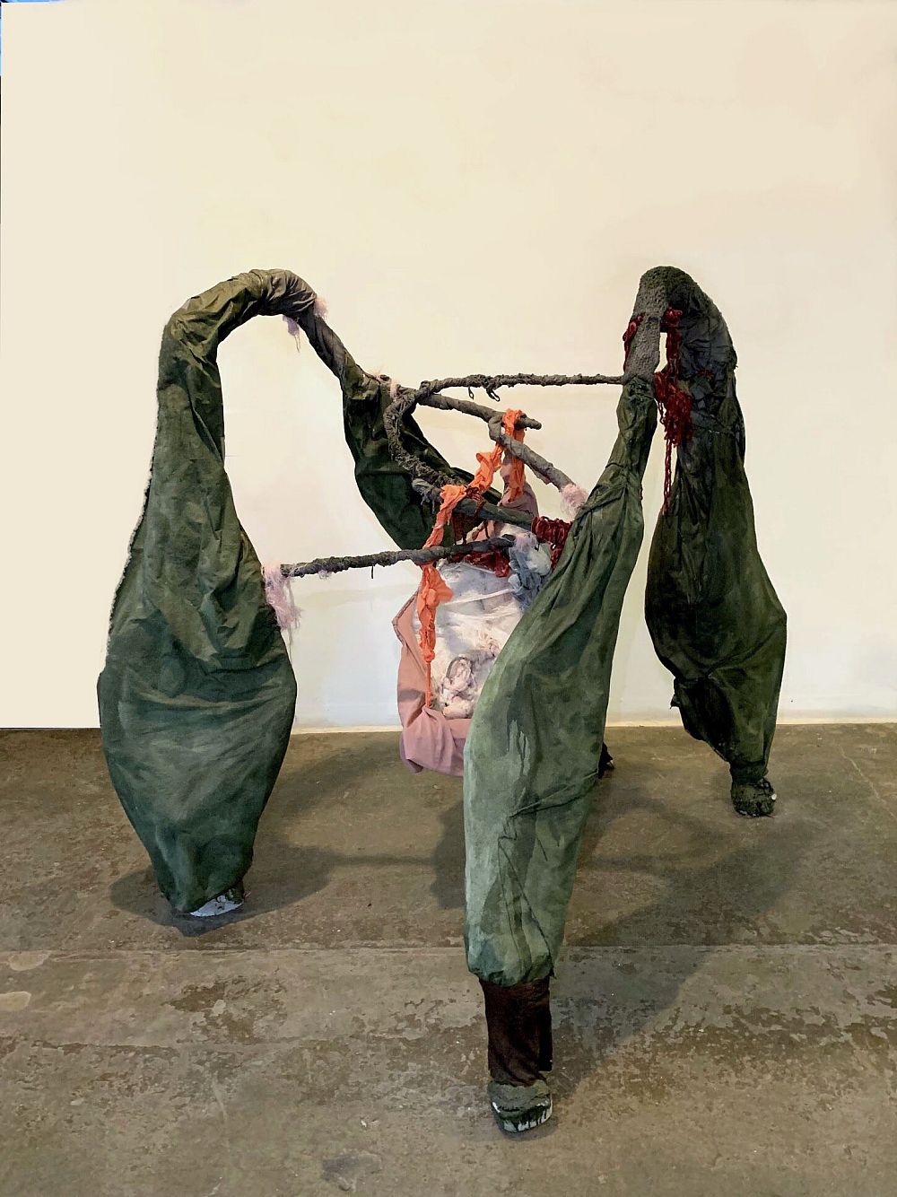 Steel tubing, pencil rod, cement, muslin, yarn, wax, house paint, 5 x 4 feet, 5 x4 feet, 2.5 x 1.25 feet,stain October 2019