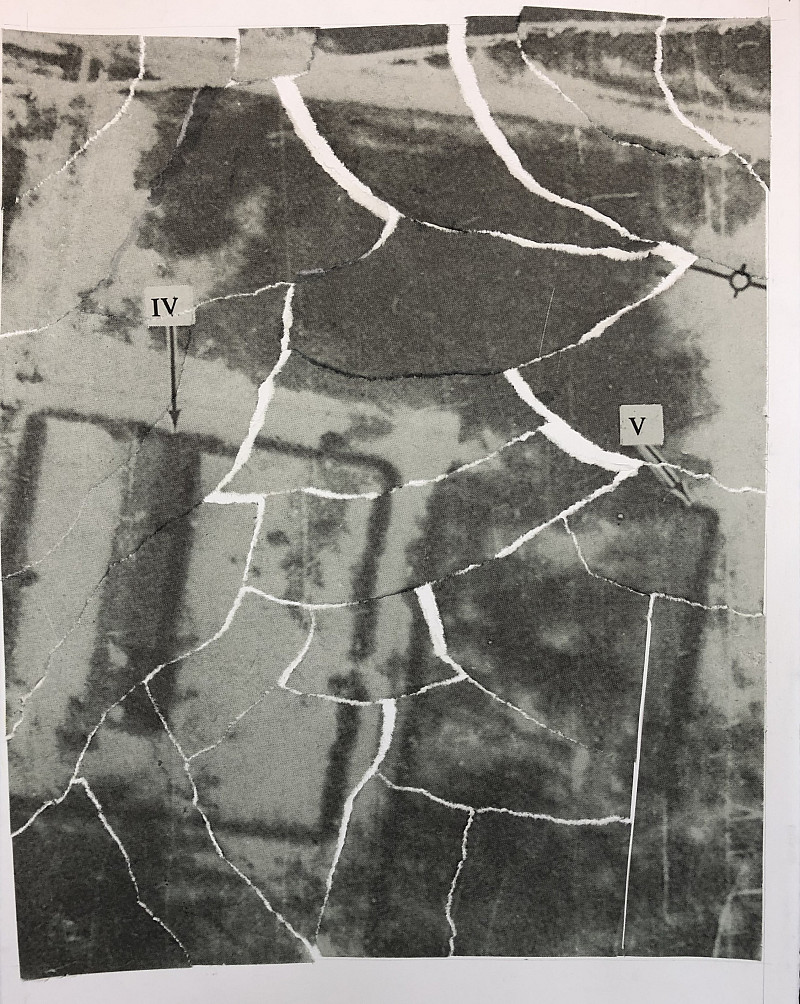Crematorium IV and V, 2020, cut-and-pasted inkjet print, and graphite on paper