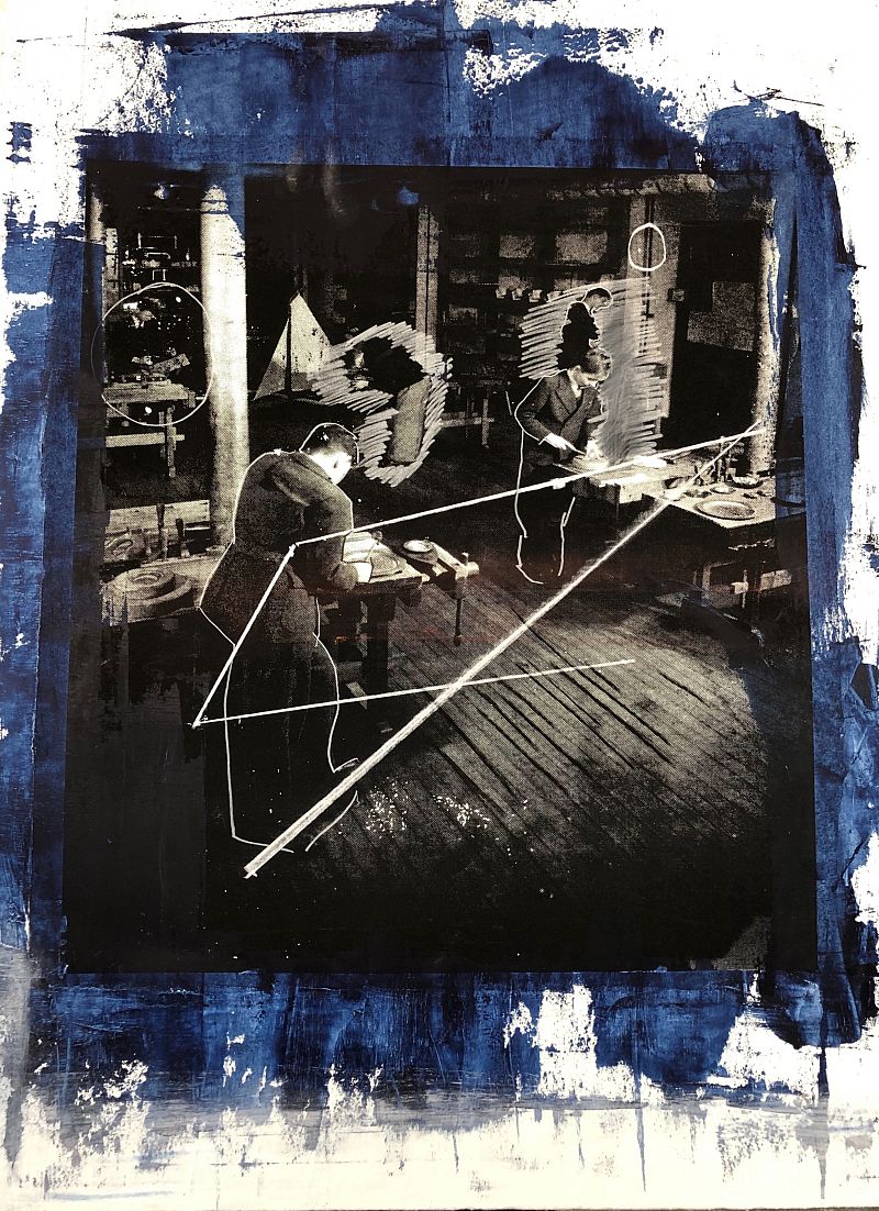 Manual Training Shop(1/3), 2019, Screenprint, acrylic, gesso, and charcoal on paper