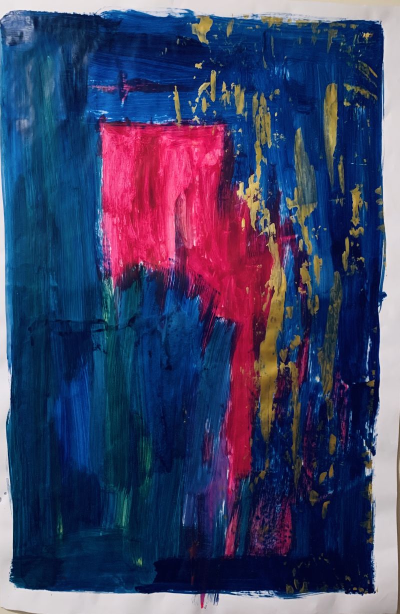 Sarah, Shahata, Lengua//Tongue, 2020, Acrylic, Ink, and Oil Stick on Paper, 53 x 35