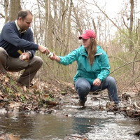 Environmental Studies, Professor Ryan Taylor works with Lexie Stodden on her Senior Project