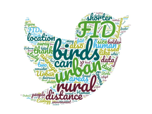 Word cloud for this group's project looking at bird flight initiation distances