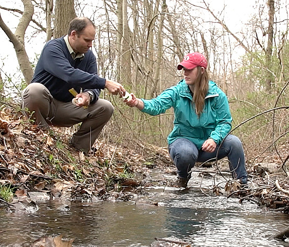 Environmental Studies, Professor Ryan Taylor works with Lexie Stodden on her Senior Project