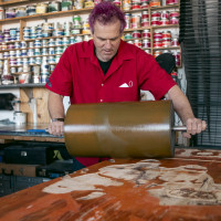 Rob Swainston working at Prints of Darkness