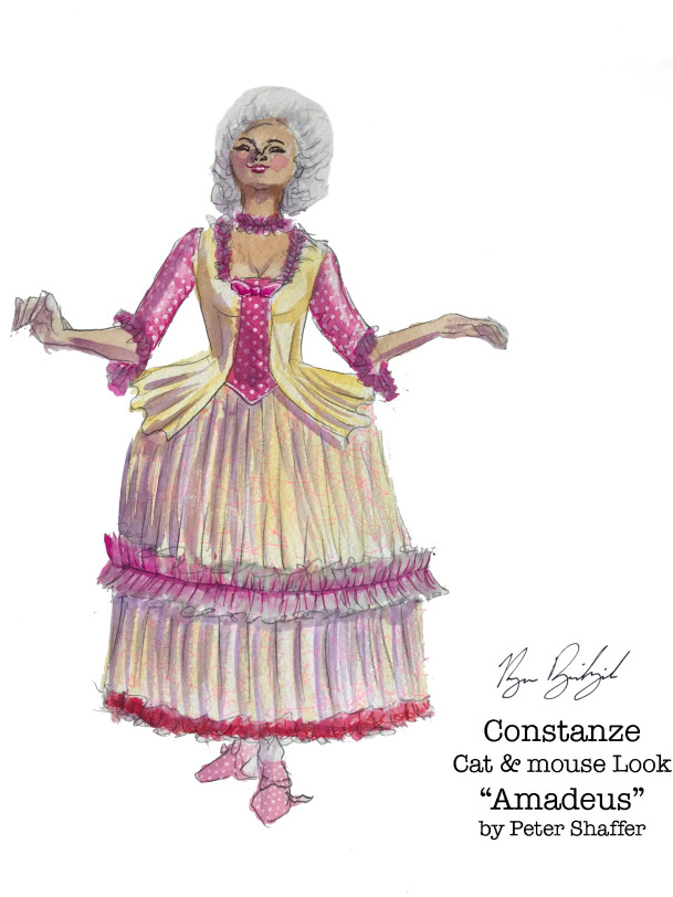 Costume rendering of Constanze from Peter Shaffer's Amadeus.