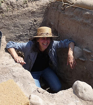 Rachel Hallote on an archaeological excavation
