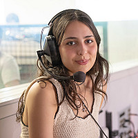 Sophia Castro Astor '25 in the Broadcast Journalism studio.