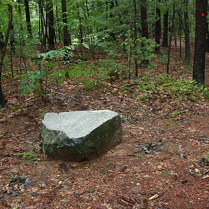 A boulder marks the location where Brister Freeman's house is thought to have stood in Walden Woo...