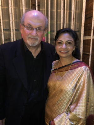 Salman Rushdie and Prof. Gaura Narayan backstage after the show