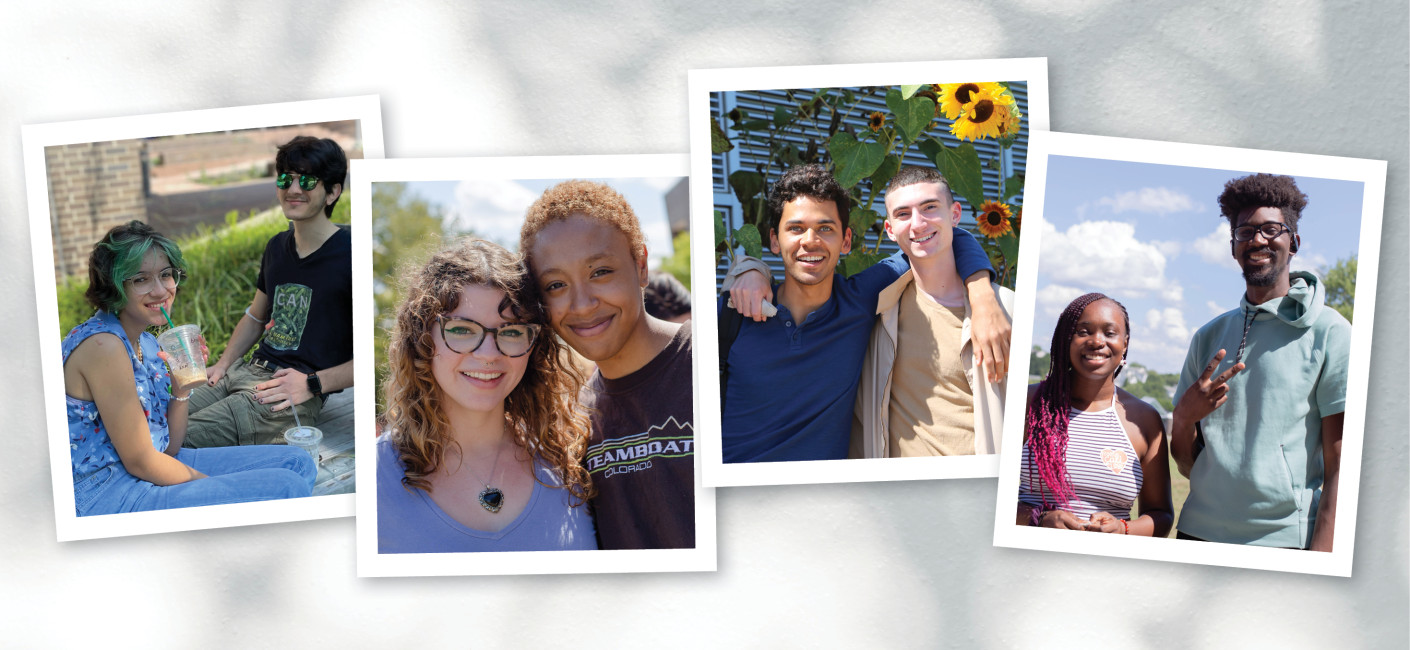 Students at working in costume design, music, and lab settings.
