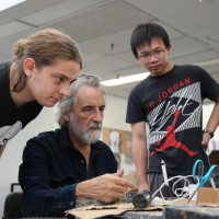 Artist in Residence Ignacio Iturria in the studio with students