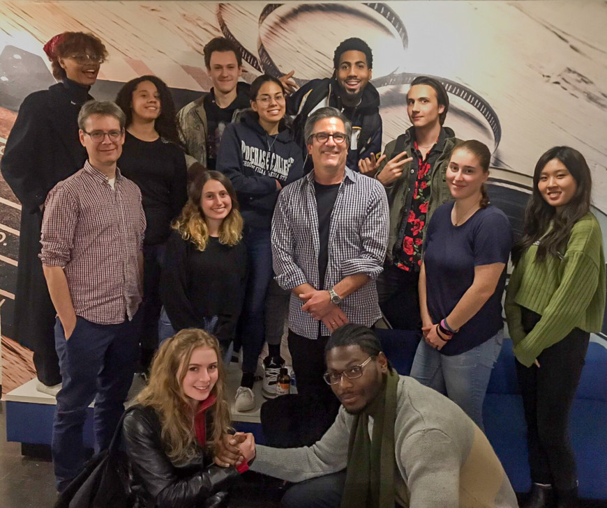 Michael Spiller '84 returns to campus to visit with film students.