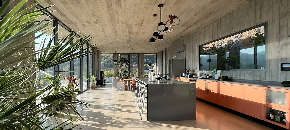Sunny interior of a modern open concept kitchen