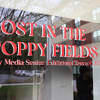Lost in the Poppy Fields in red type on window of Passage Gallery