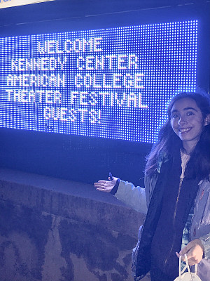 Playwright Sierra Blanco at event welcome sign