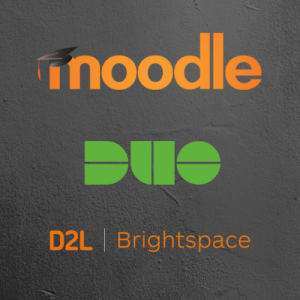 Moodle, Duo, D2L Brightspace logos