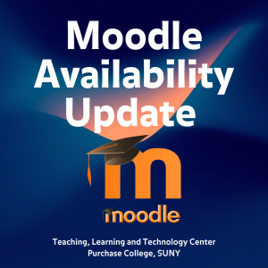 text that reads Moodle Availability Update - Spring 2025 with an orange Moodle m logo against a dark blue background