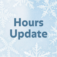 Hours Update on a light blue background with white snowflakes