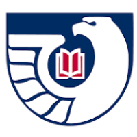 Federal Depository Logo: Outline of a blue and white eagle holding a red book
