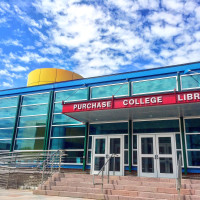 Exterior view of the front of the Purchase College Library.