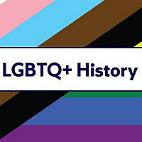 Inclusive Pride flag with LGBTQ+ History Month written on top of it