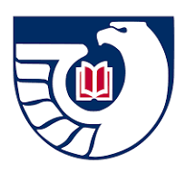 Federal Depository Logo: Outline of a blue and white eagle holding a red book