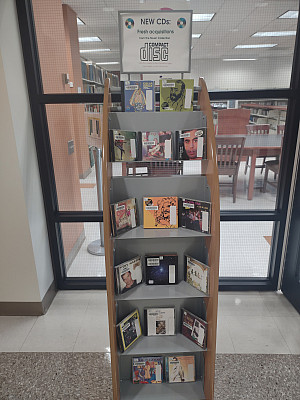 An Image showing a display of Hispanic/Latine books near the music collection