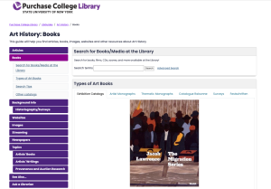 New Art History guide with left sidebar navigation and heliotrope & puce color scheme