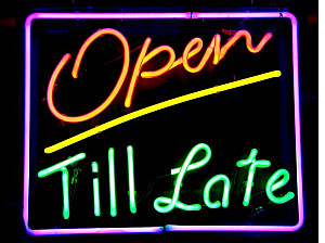 neon sign that reads Open Till Late