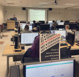 Students participate in the 2019 Art+Feminism Wikipedia Edit-a-thon at Purchase College, SUNY.