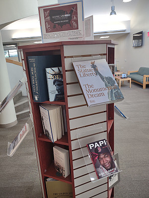 Photo of iconic America book display showing front covers of resources.