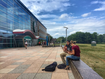 Jamming outside Student Services Building