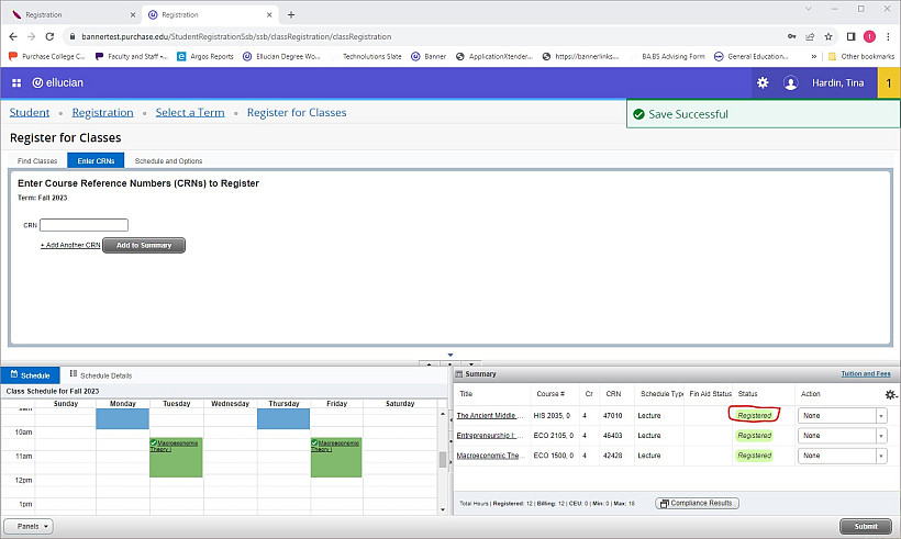 In the Summary pane, the status of the History class is changed to registered. Registered is green and circled in red.