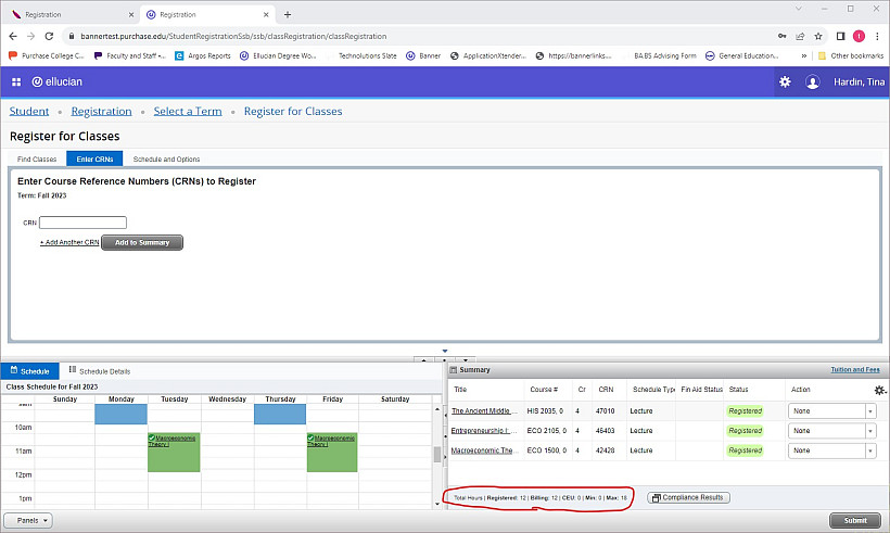 Summary pane shows credit total circled in red