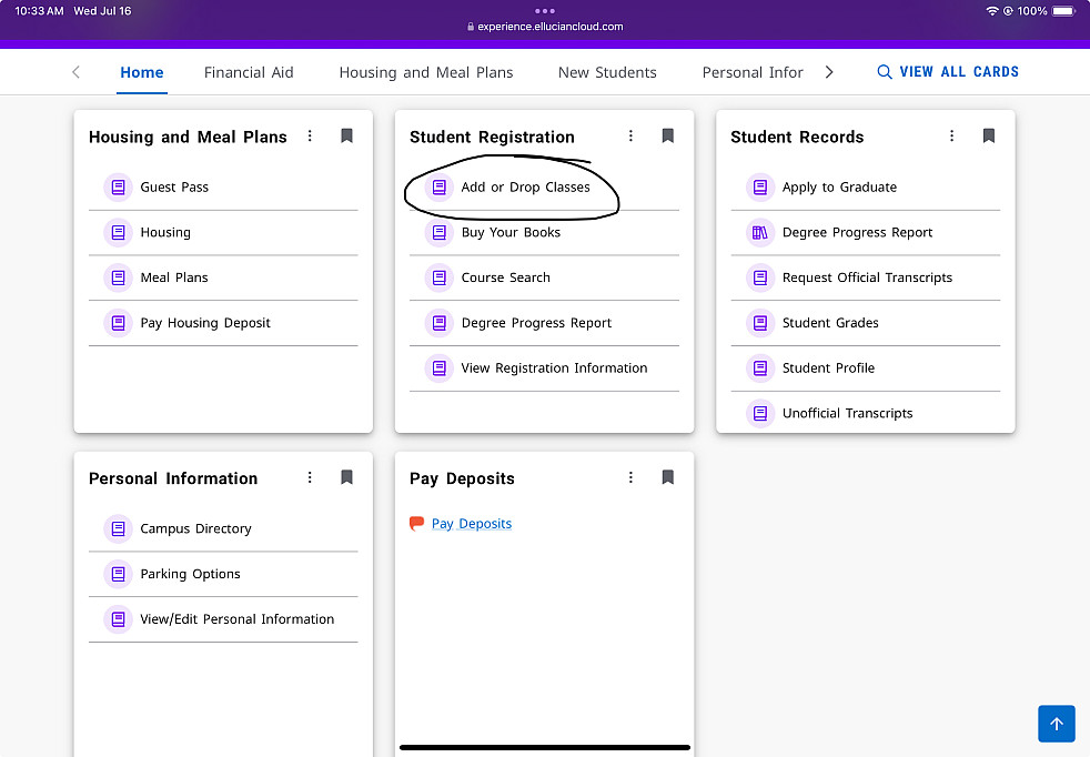 MyHeliotrope student dashboard