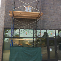 Photo of masonry probes on the exterior of Campus Center South.