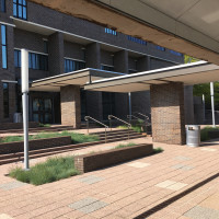 View of the main plaza entrance into the Natural Science building.