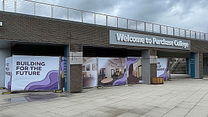 View of temporary construction fencing at Entry Pavilion