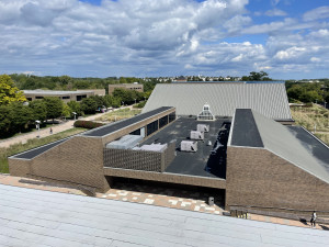    View of existing Library roof looking East. 