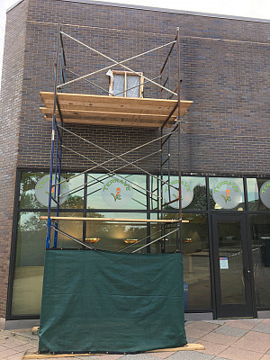 Photo of masonry probes on the exterior of Campus Center South.