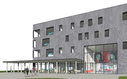 Architect's perspective of new Wayback residence hall