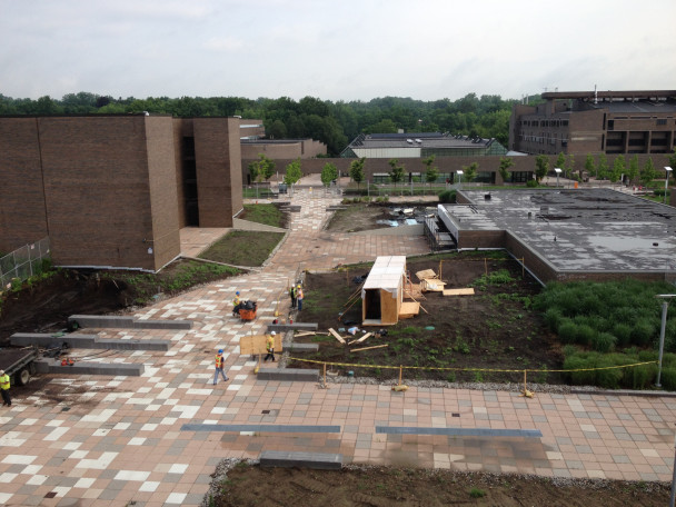 View looking at construction site of the future CMFT building.